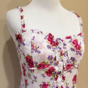Full Tilt Floral Ruffle Trim Snap Up Corset Cami